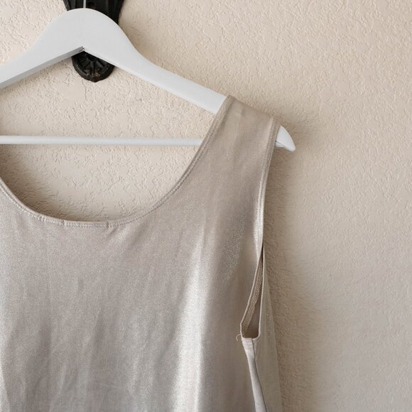 Chico's Size 3 / XL Gold Sleeveless Shimmer Shell Top Neutral Wide Strap Cami - Picture 7 of 10